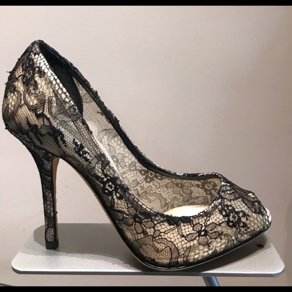 Dolce & Gabbana Shoes - DOLCE & GABBANA PEEP TOE BLACK/NUDE LACE PUMP